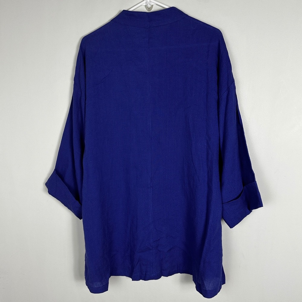 IC Connie K Blue Linen Blend Top Womens Size XL USA Style 6670J Lagenlook Button - Picture 4 of 10